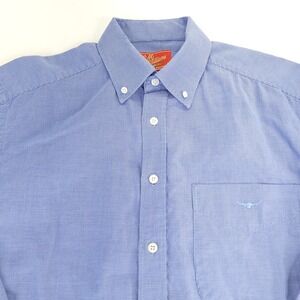 RM Williams Shirt Mens Medium Blue MIcro Check Button Up Steer Embroidered West
